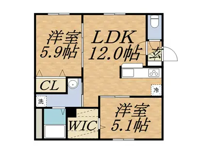 レクザ山鼻(2LDK/1階)の間取り写真