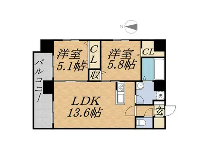 MODENA円山(2LDK/9階)の間取り写真