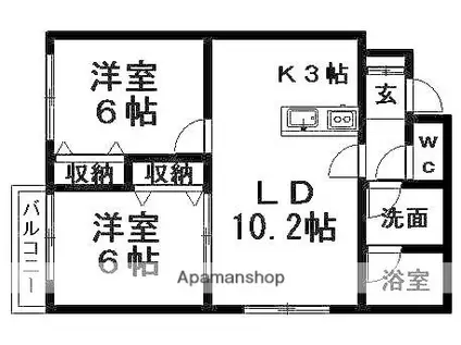 ル・シエル月寒東(2LDK/4階)の間取り写真