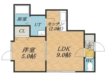 グッドライト月寒東(1LDK/2階)の間取り写真