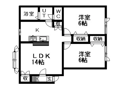 ユートピア菊水壱番街 C棟(2LDK/1階)の間取り写真