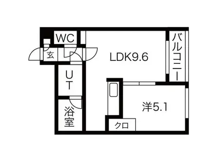 グランオルセー厚別中央2(1LDK/1階)の間取り写真