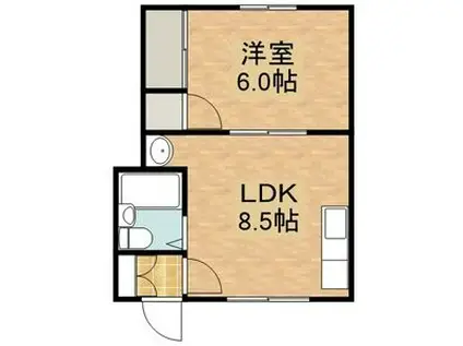 札幌市東西線 大谷地駅 バス乗車時間:19分 桂台団地バス停で下車 徒歩5分 2階建 築46年(1LDK/1階)の間取り写真