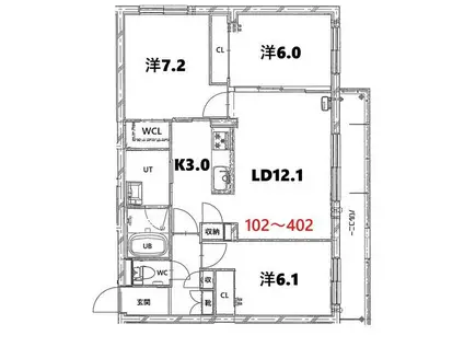 BASE厚別西(3LDK/2階)の間取り写真