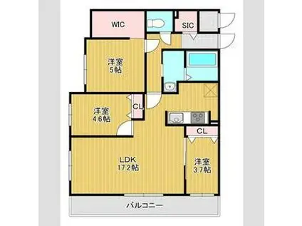 本通16丁目北(3LDK/3階)の間取り写真
