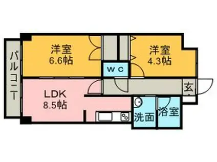 ガーデンハウス清田通(2LDK/5階)の間取り写真
