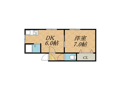ピュアパレス(1DK/2階)の間取り写真