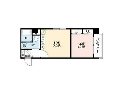 かおるビル(1DK/6階)の間取り写真