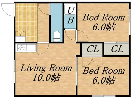 アラヤホワイトシャルム(2LDK/2階)の間取り写真