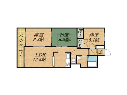 ビラ・サンライト第1(3LDK/7階)の間取り写真