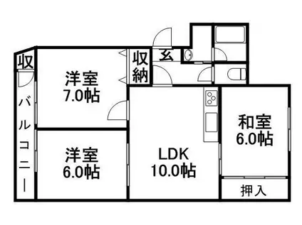 E.US新道東(3LDK/4階)の間取り写真