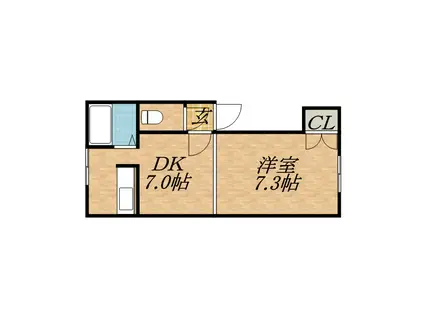 LA VALLEE NOUVELLE(1DK/2階)の間取り写真