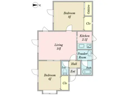 ΑNEXTウールー(2LDK/1階)の間取り写真