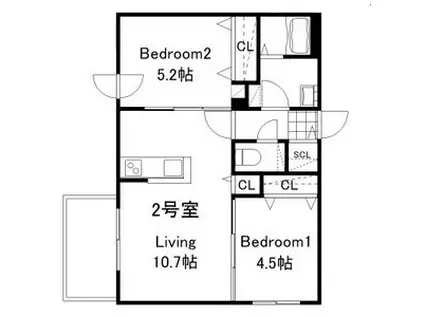 ルポール本通(2LDK/3階)の間取り写真