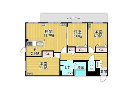 レジデンス白石中央Ⅲ(3LDK/2階)の間取り写真