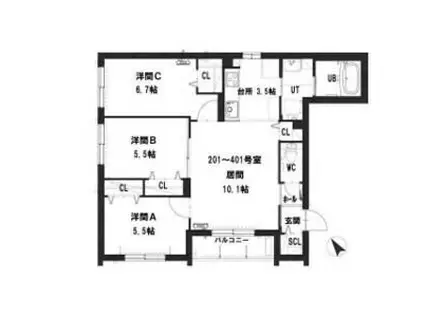 グランメール スカイ プレミアム札幌(3LDK/3階)の間取り写真