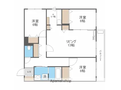 ZABO HILLS TOYOHIRA イースト・ウエスト(3LDK/3階)の間取り写真