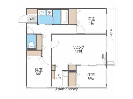 ZABO HILLS TOYOHIRA イースト・ウエスト(3LDK/3階)の間取り写真