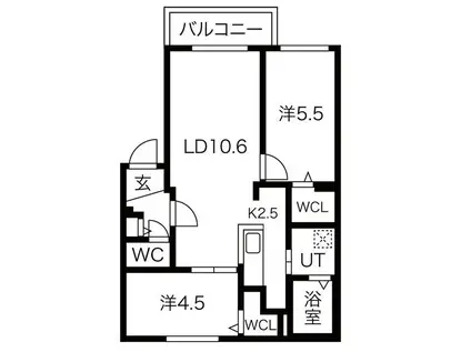 ブランシャールASABU MIDTOWN(2LDK/2階)の間取り写真