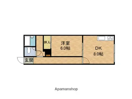 宝泉ハイツ(1DK/2階)の間取り写真