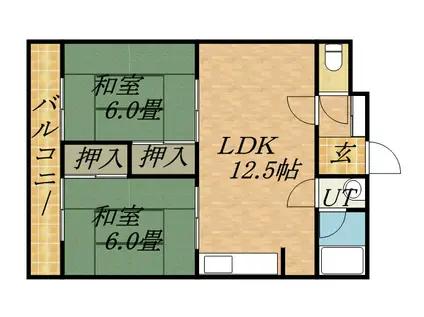北35条ハウスB棟(2LDK/3階)の間取り写真