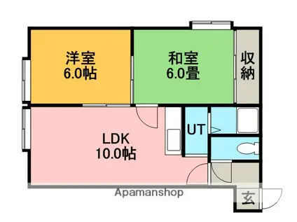 函館本線 手稲駅 バス乗車時間:30分 石狩市役所バス停で下車 徒歩4分 2階建 築30年(2LDK/1階)の間取り写真