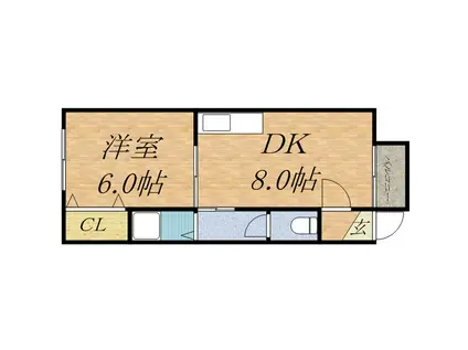 ライフ66(1DK/2階)の間取り写真