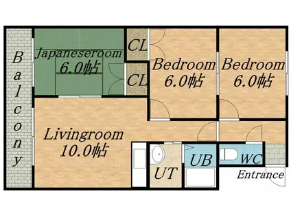 フレグランス三島Ⅰ(3LDK/2階)の間取り写真