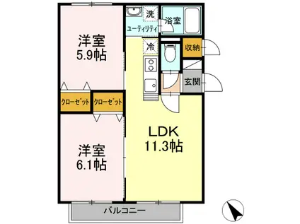 HAPPINESS COCO(2LDK/3階)の間取り写真