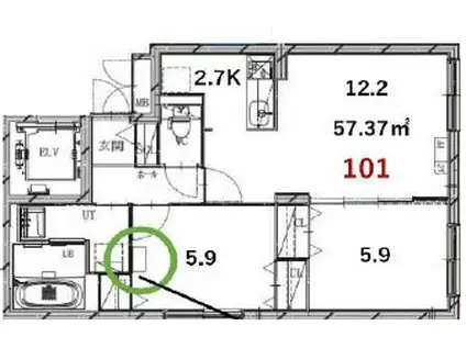POMMERAIE北13条(2LDK/1階)の間取り写真