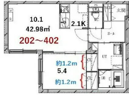 POMMERAIE北13条(1LDK/3階)の間取り写真