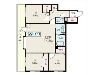 アルファスクエア北22(3LDK/2階)の間取り写真