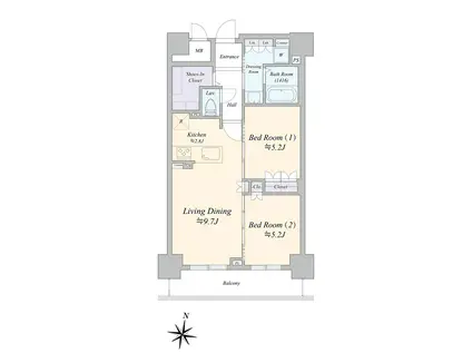 ジュノール札幌植物園(2LDK/13階)の間取り写真