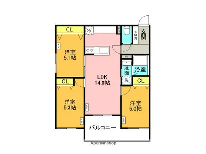 メニーズコート栄南プレミア(3LDK/3階)の間取り写真