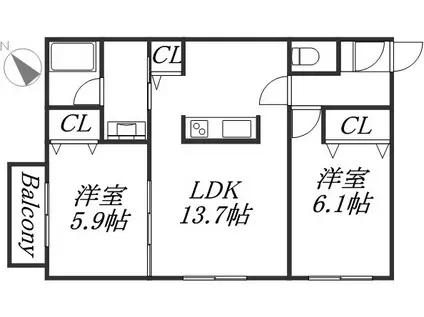 マンダリーノ(2LDK/2階)の間取り写真
