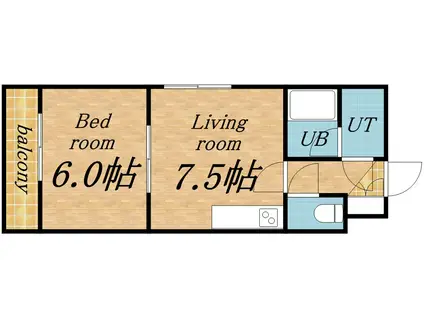 メニーズコート麻生中央(1DK/2階)の間取り写真