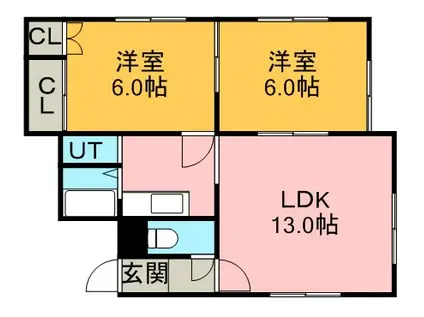 グランデール壱番館(2LDK/2階)の間取り写真