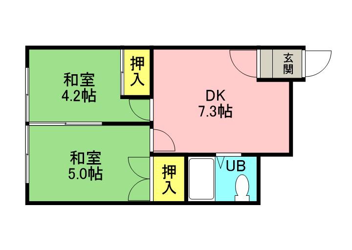 仲山マンションA棟(2DK/2階)の間取り写真