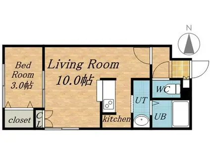 アールズシティ元町(1DK/4階)の間取り写真