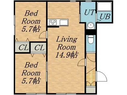 エクラン(2LDK/1階)の間取り写真