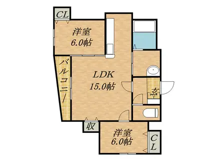 リエタメンテN16(2LDK/6階)の間取り写真
