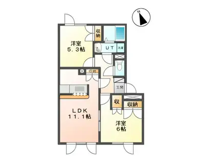パルテノン(2LDK/1階)の間取り写真
