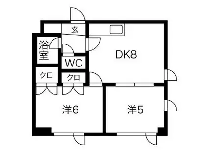 ダイユウハイツ伏古(2DK/4階)の間取り写真