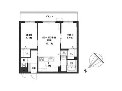 グランメール アサヒⅤ(2LDK/4階)の間取り写真