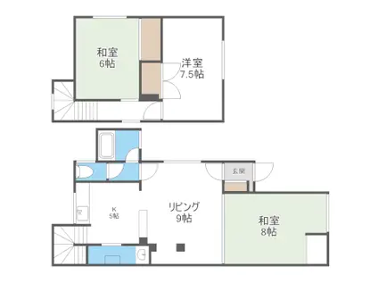 札幌市南北線 北34条駅 徒歩19分 2階建 築42年(3LDK)の間取り写真