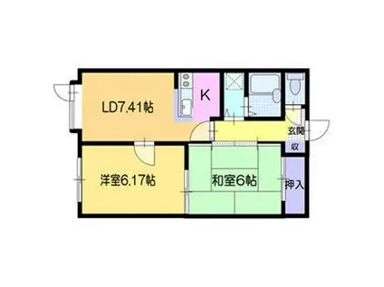 インペリアル25 A棟(2DK/2階)の間取り写真