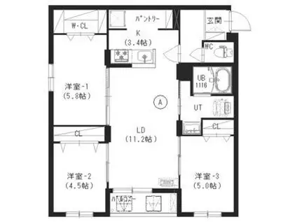 インフィニティN22E1(3LDK/4階)の間取り写真