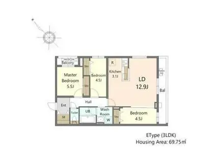 SーRESIDENCE東札幌BLING(3LDK/1階)の間取り写真