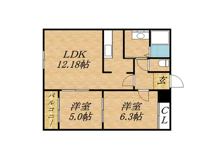 カーム北18条(2LDK/2階)の間取り写真