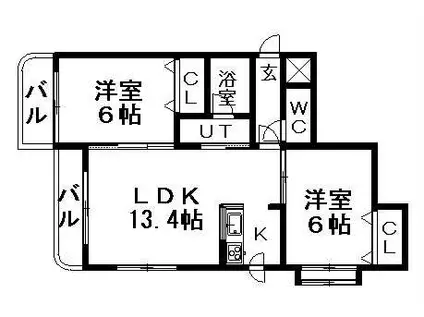 第6司レジデンス(2LDK/2階)の間取り写真